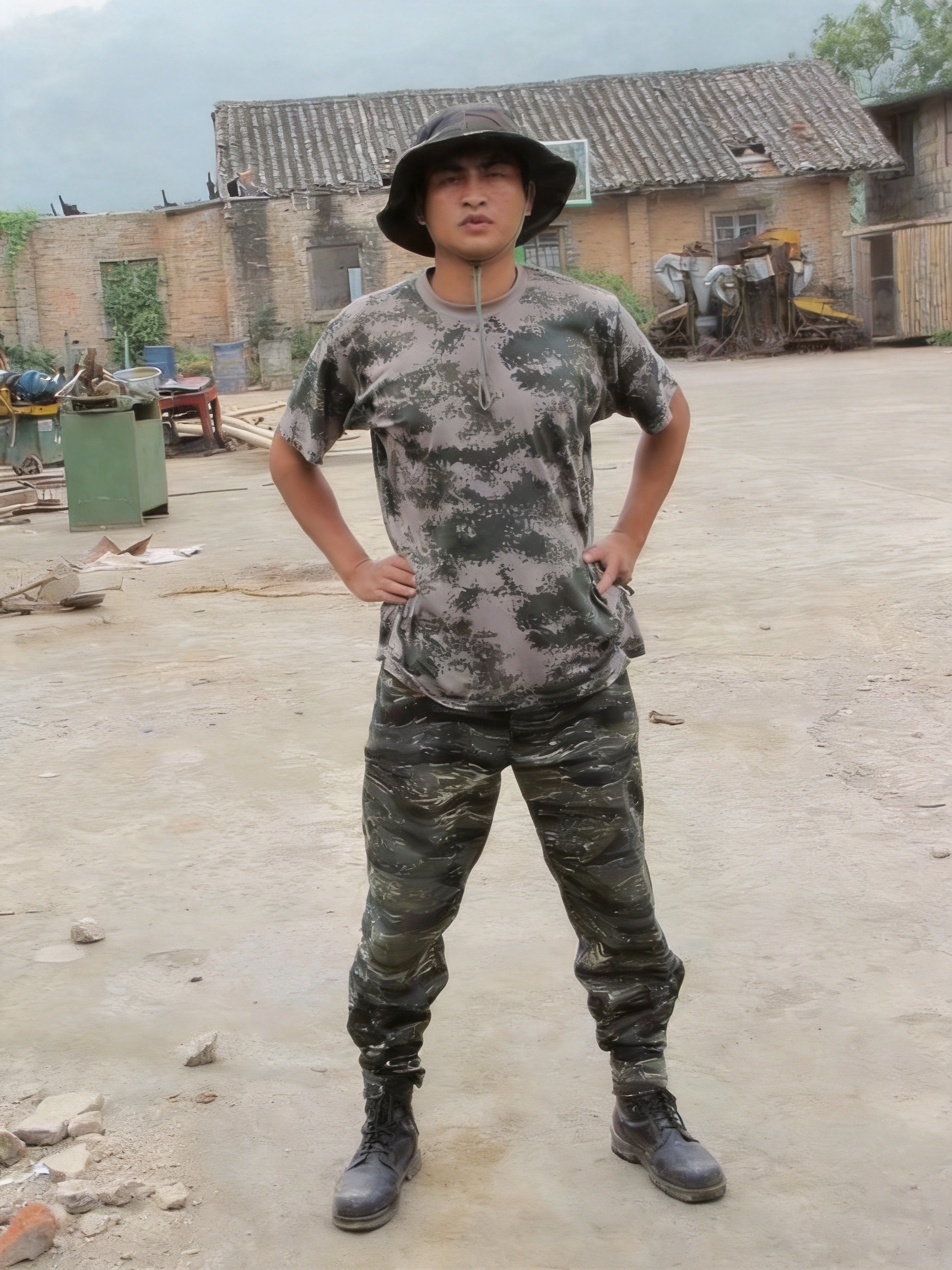 Yunnan 2010, directing construction in camouflage through the Ailao Mountains