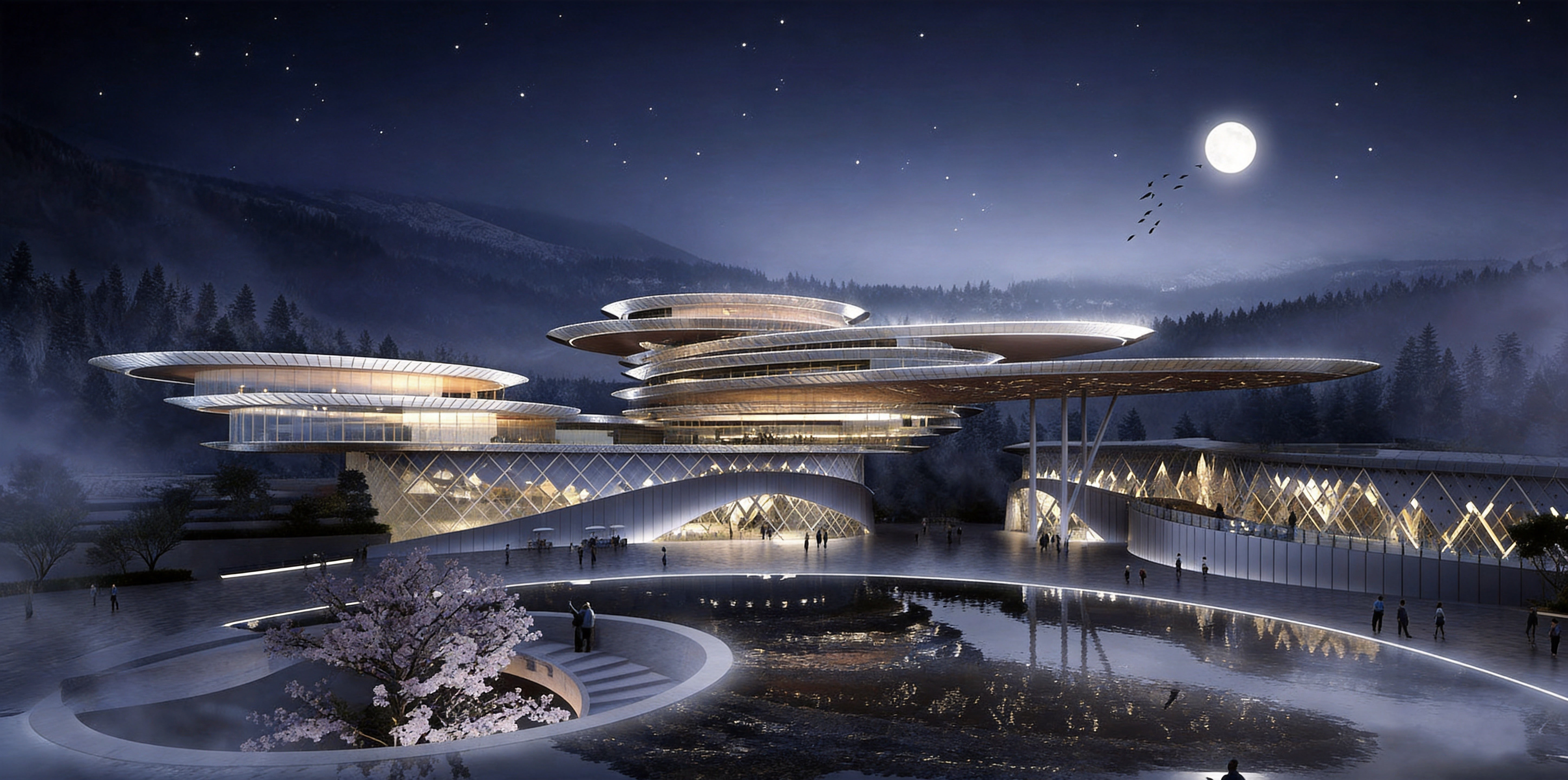Cultural center moonlit night